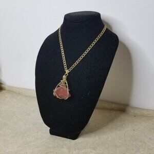Caged Red Jasper Gemstone Necklace on Goldtone Avon Chain